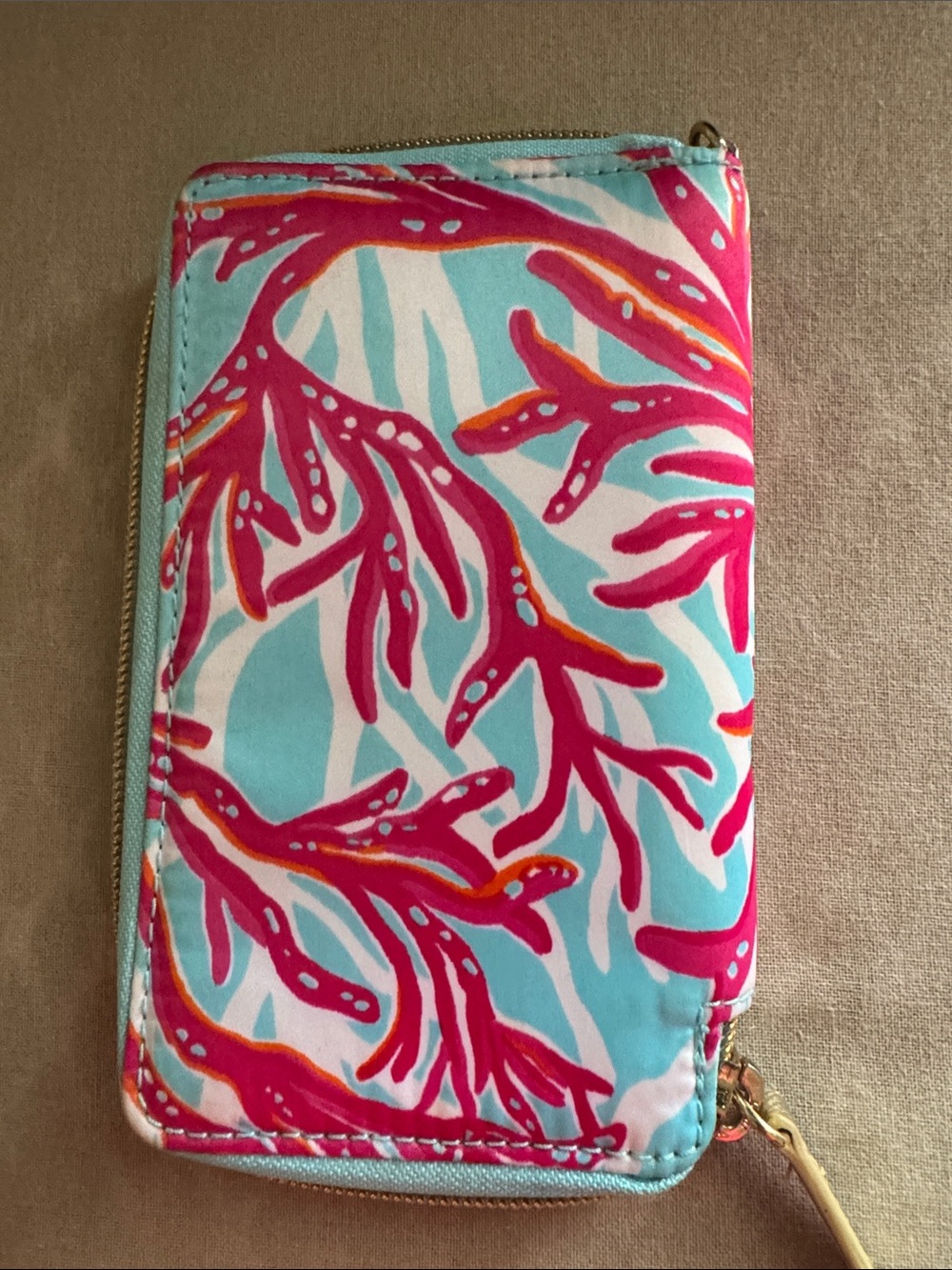 Lilly Pulitzer Turquoise Wallet with Hot Pink & Orange Coral Motif - Picture 3 of 6